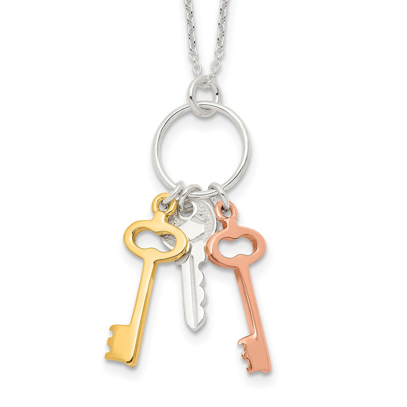 Sterling Silver Rose-Tone And Gold-Tone Keys Necklace