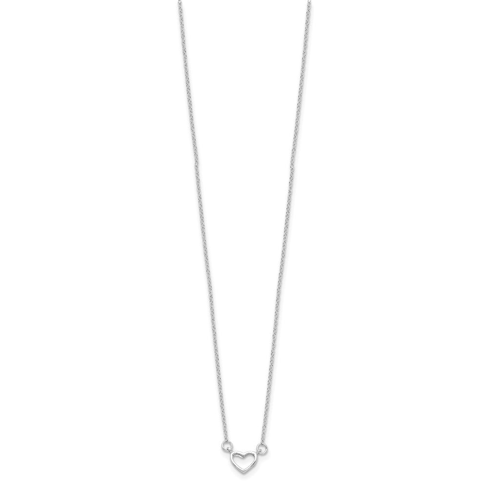 Sterling Silver Rhodium-Plated Heart 17 Inch Plus 2In Ext. Necklace