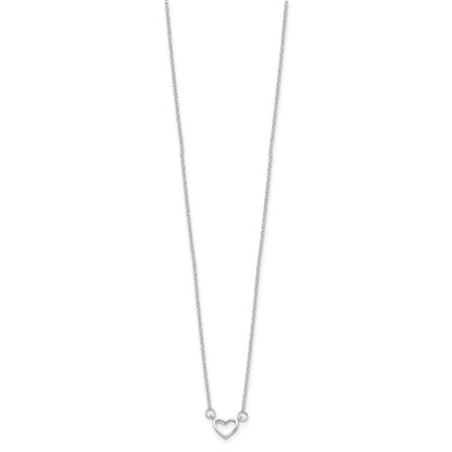 Sterling Silver Rhodium-Plated Heart 17 Inch Plus 2In Ext. Necklace