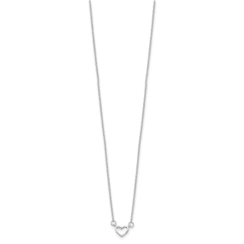 Sterling Silver Rhodium-Plated Heart 17 Inch Plus 2In Ext. Necklace