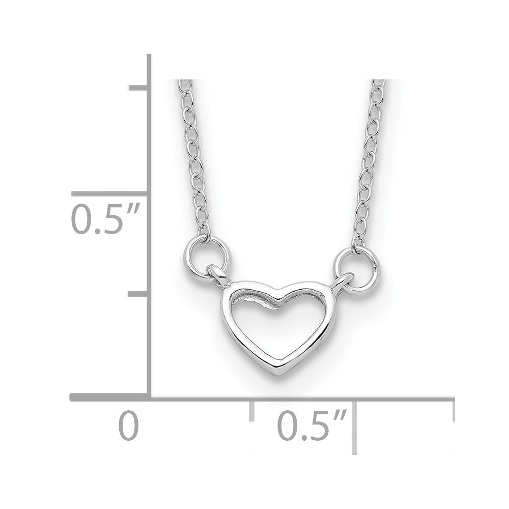 Sterling Silver Rhodium-Plated Heart 17 Inch Plus 2In Ext. Necklace