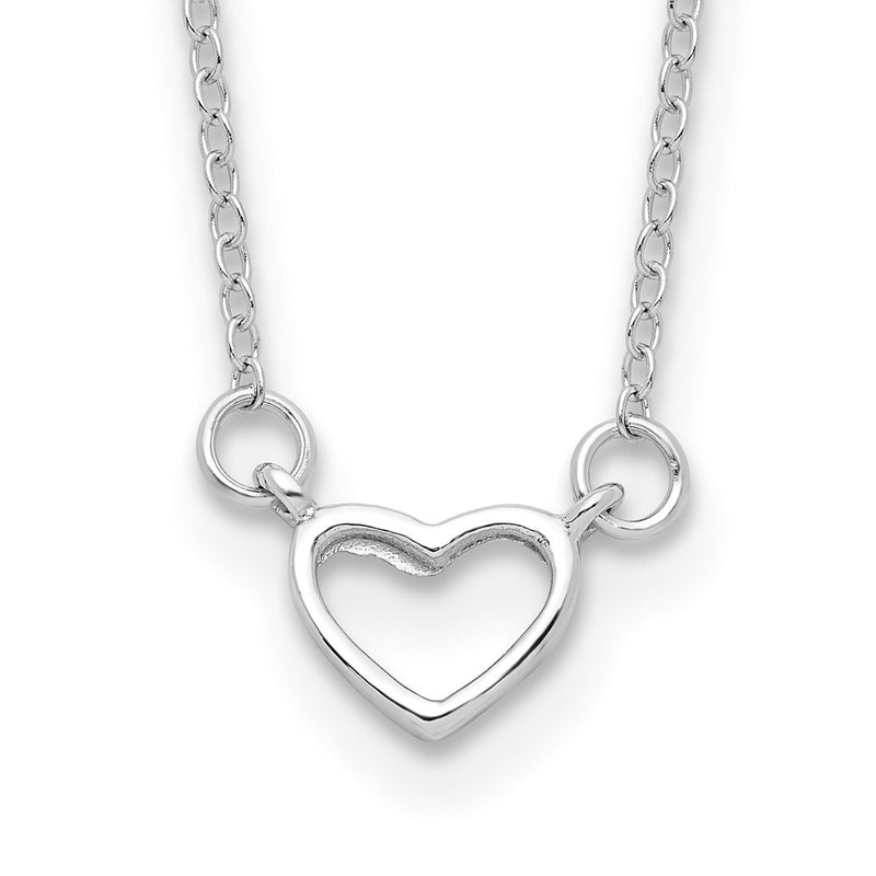 Sterling Silver Rhodium-Plated Heart 17 Inch Plus 2In Ext. Necklace