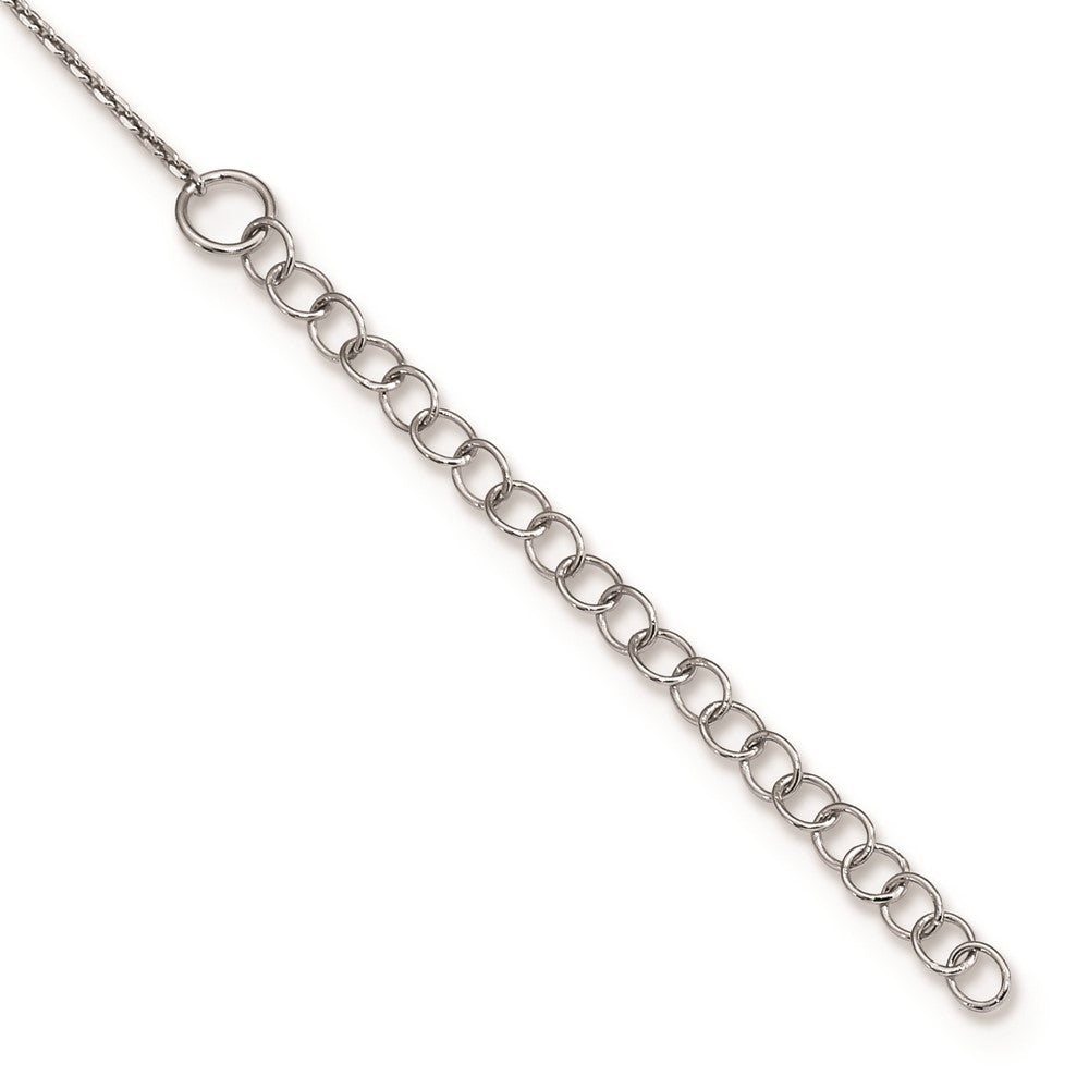 Sterling Silver Rhodium-Plated Cz Heart W/2In Ext. Bar Necklace