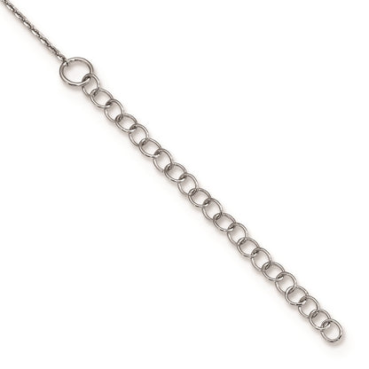 Sterling Silver Rhodium-Plated Cz Heart W/2In Ext. Bar Necklace