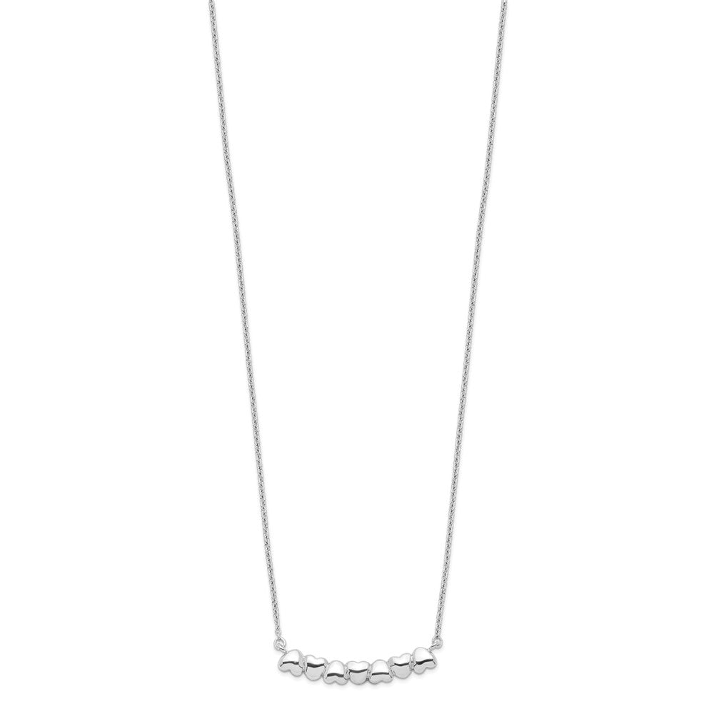 Sterling Silver Rhodium-Plated W/2In Ext Heart Bar Necklace