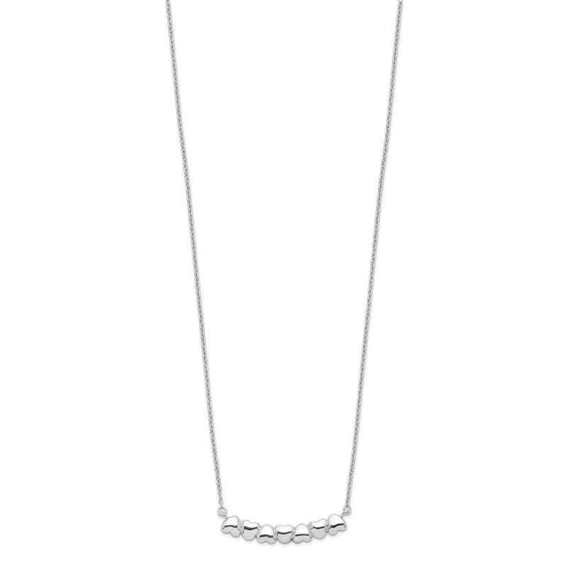Sterling Silver Rhodium-Plated W/2In Ext Heart Bar Necklace