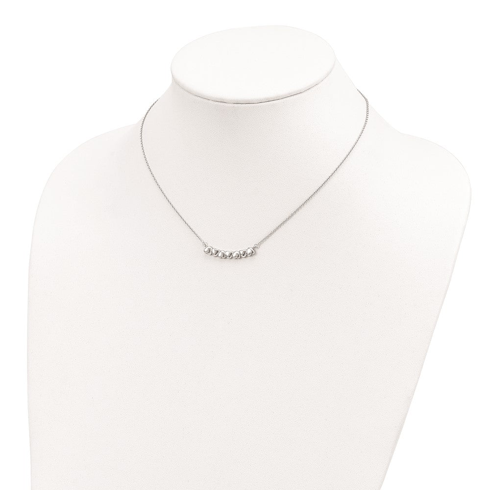 Sterling Silver Rhodium-Plated W/2In Ext Heart Bar Necklace