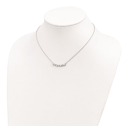 Sterling Silver Rhodium-Plated W/2In Ext Heart Bar Necklace