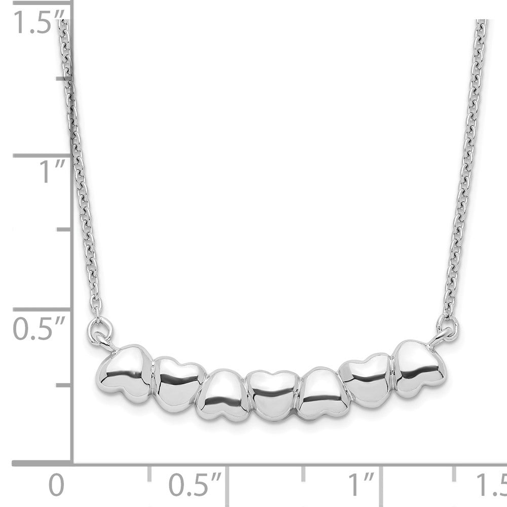 Sterling Silver Rhodium-Plated W/2In Ext Heart Bar Necklace