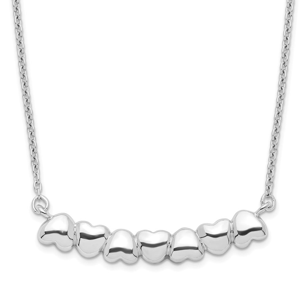 Sterling Silver Rhodium-Plated W/2In Ext Heart Bar Necklace
