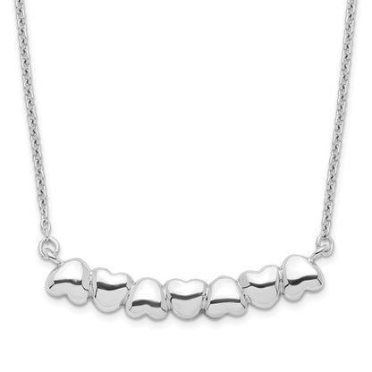 Sterling Silver Rhodium-Plated W/2In Ext Heart Bar Necklace