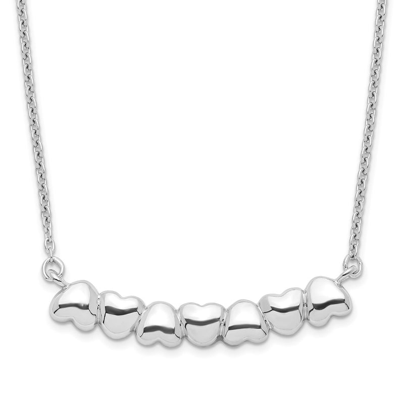 Sterling Silver Rhodium-Plated W/2In Ext Heart Bar Necklace