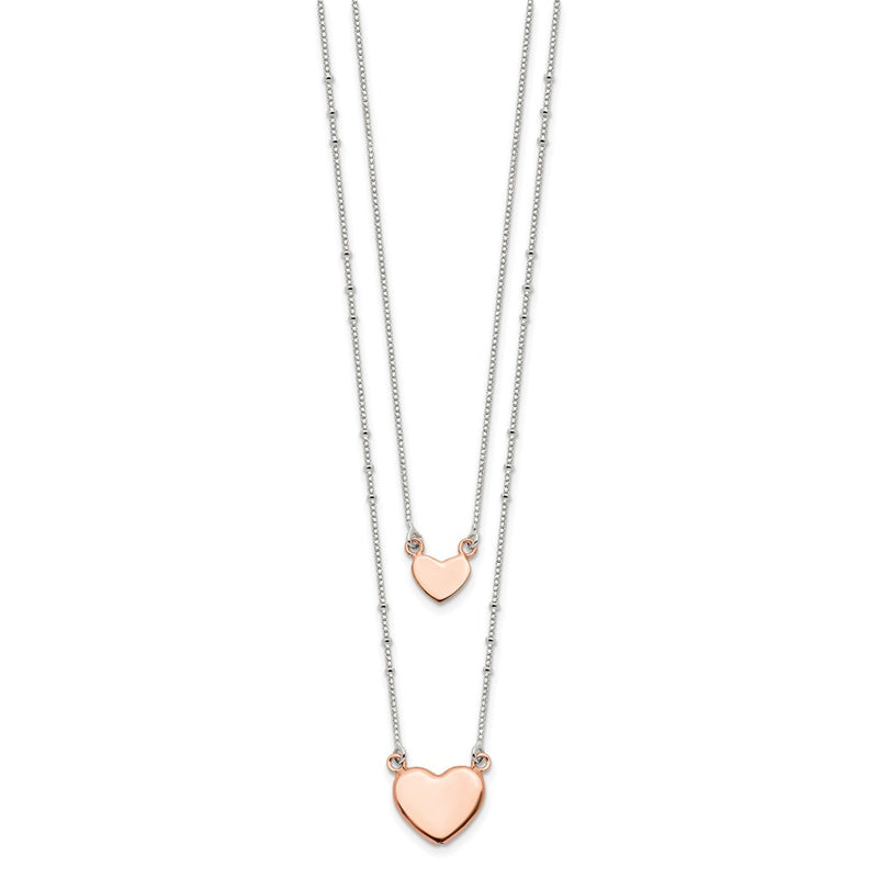 Sterling Silver Rose-Tone 2-Strand Heart Dangle Necklace