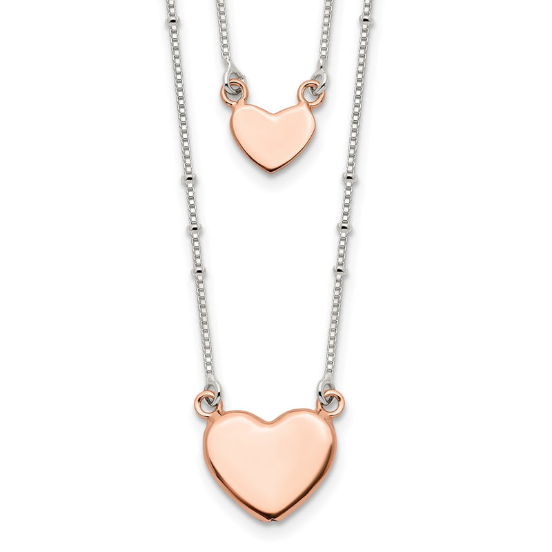 Sterling Silver Rose-Tone 2-Strand Heart Dangle Necklace