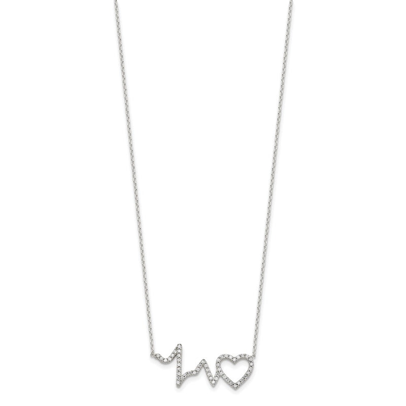 Sterling Silver Polished Cz Heartbeat 18In Necklace