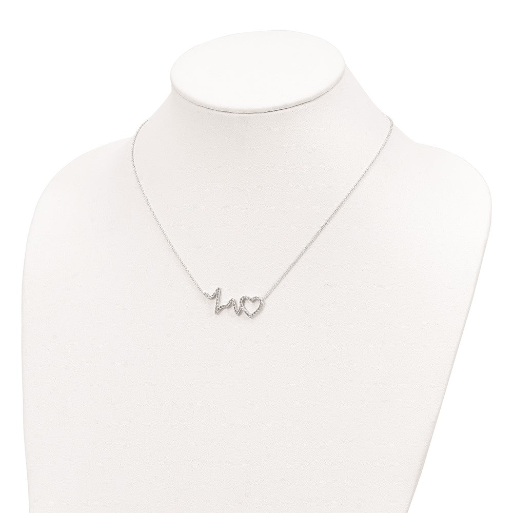 Sterling Silver Polished Cz Heartbeat 18In Necklace