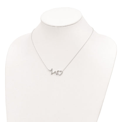 Sterling Silver Polished Cz Heartbeat 18In Necklace