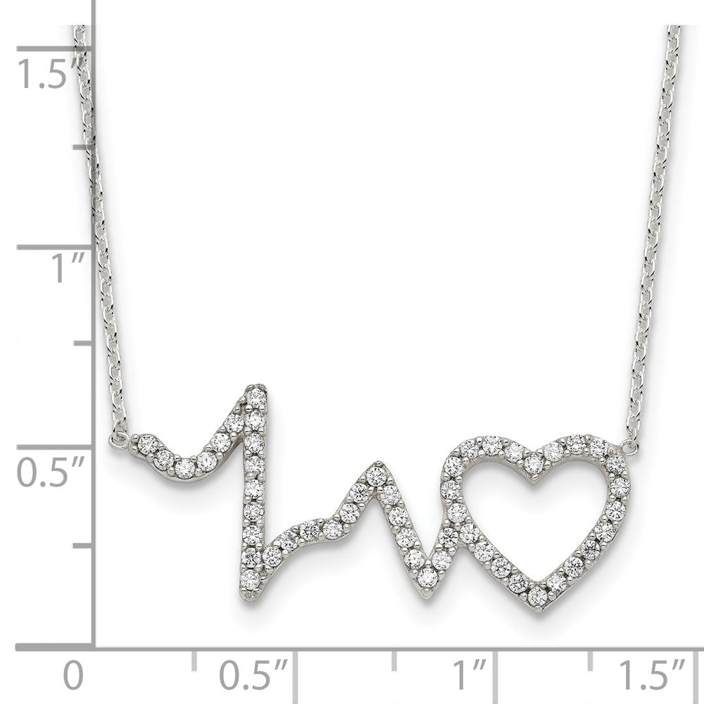 Sterling Silver Polished Cz Heartbeat 18In Necklace