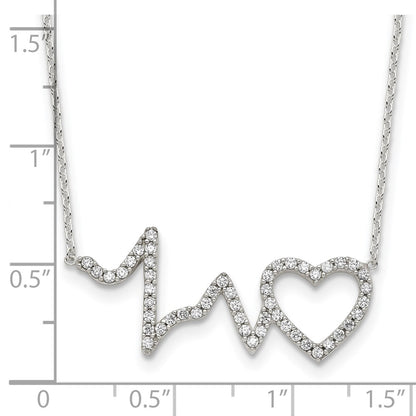 Sterling Silver Polished Cz Heartbeat 18In Necklace