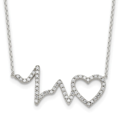 Sterling Silver Polished Cz Heartbeat 18In Necklace