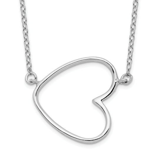 Sterling Silver Rhodium-Plated 18In Heart Necklace