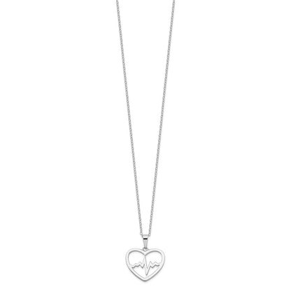 Sterling Silver Rhodium-Plated Heartbeat In Heart 16In W/2In Ext Necklace