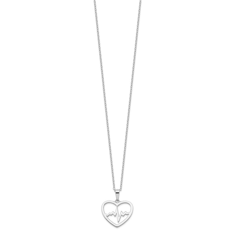Sterling Silver Rhodium-Plated Heartbeat In Heart 16In W/2In Ext Necklace