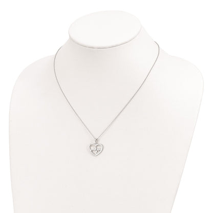 Sterling Silver Rhodium-Plated Heartbeat In Heart 16In W/2In Ext Necklace