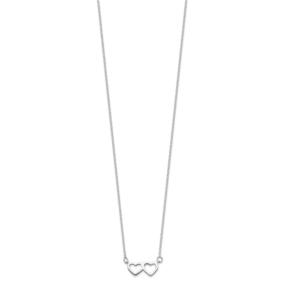 Sterling Silver Rhodium-Plated Polished Double Linked Heart 16 Inch Necklace With 2 Extension