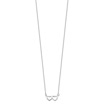 Sterling Silver Rhodium-Plated Polished Double Linked Heart 16 Inch Necklace With 2 Extension