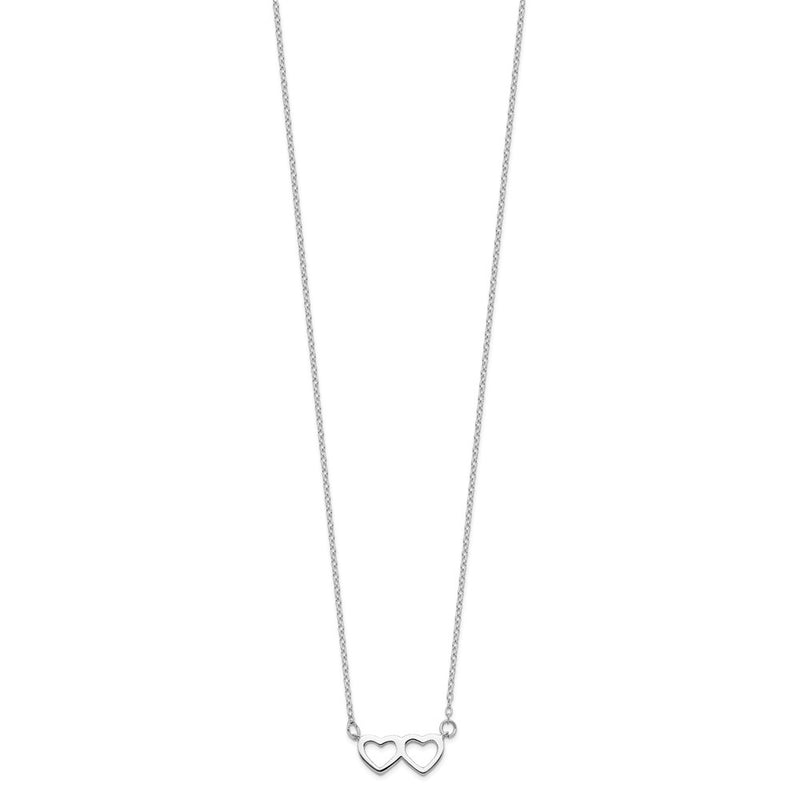 Sterling Silver Rhodium-Plated Polished Double Linked Heart 16 Inch Necklace With 2 Extension