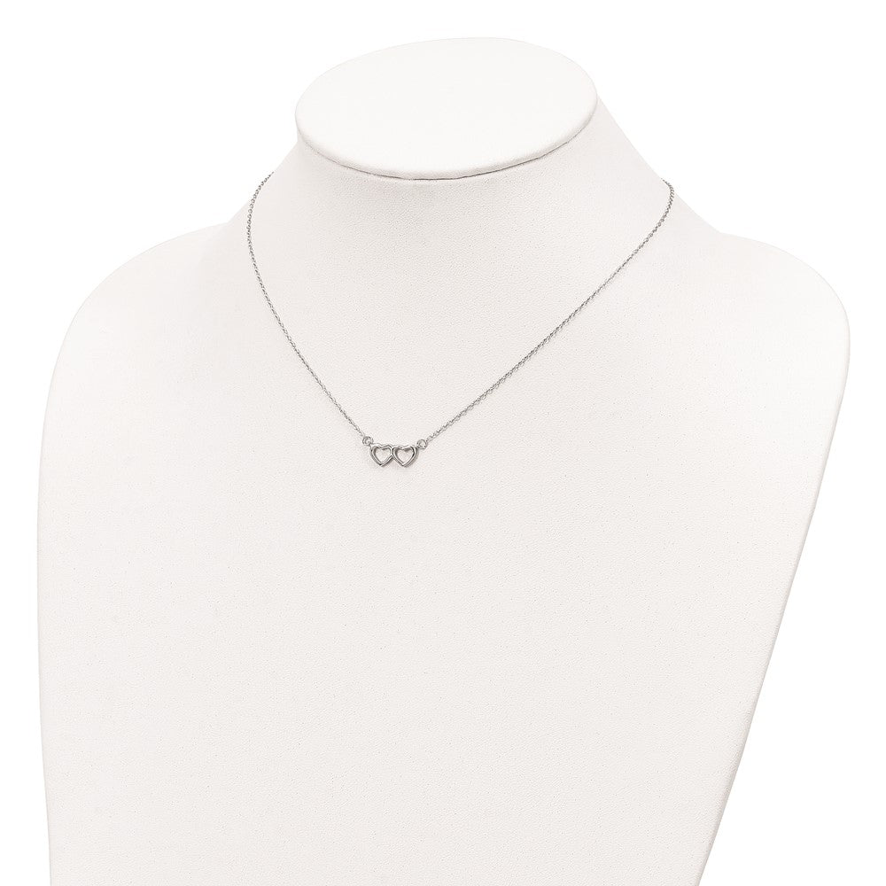 Sterling Silver Rhodium-Plated Polished Double Linked Heart 16 Inch Necklace With 2 Extension