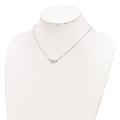 Sterling Silver Rhodium-Plated Polished Double Linked Heart 16 Inch Necklace With 2 Extension