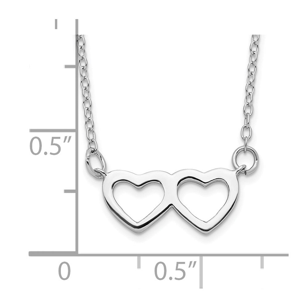 Sterling Silver Rhodium-Plated Polished Double Linked Heart 16 Inch Necklace With 2 Extension