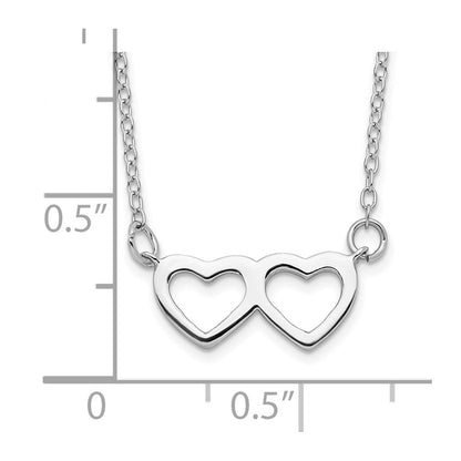 Sterling Silver Rhodium-Plated Polished Double Linked Heart 16 Inch Necklace With 2 Extension