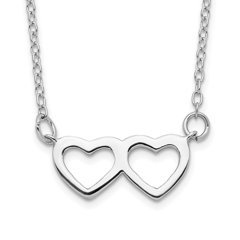 Sterling Silver Rhodium-Plated Polished Double Linked Heart 16 Inch Necklace With 2 Extension
