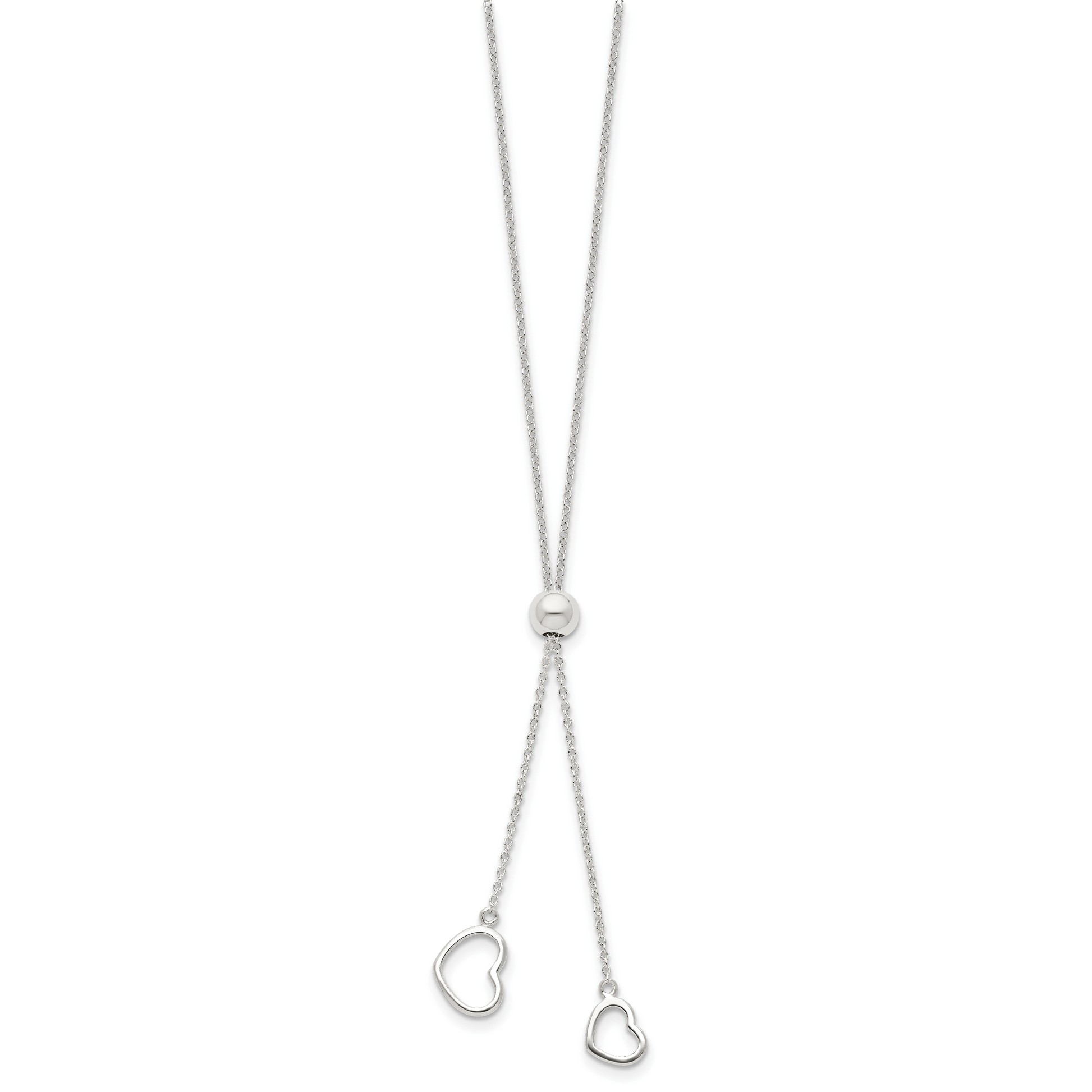 Sterling Silver Polished 2-Heart Adjusts Up To 19.5 Inch Necklace