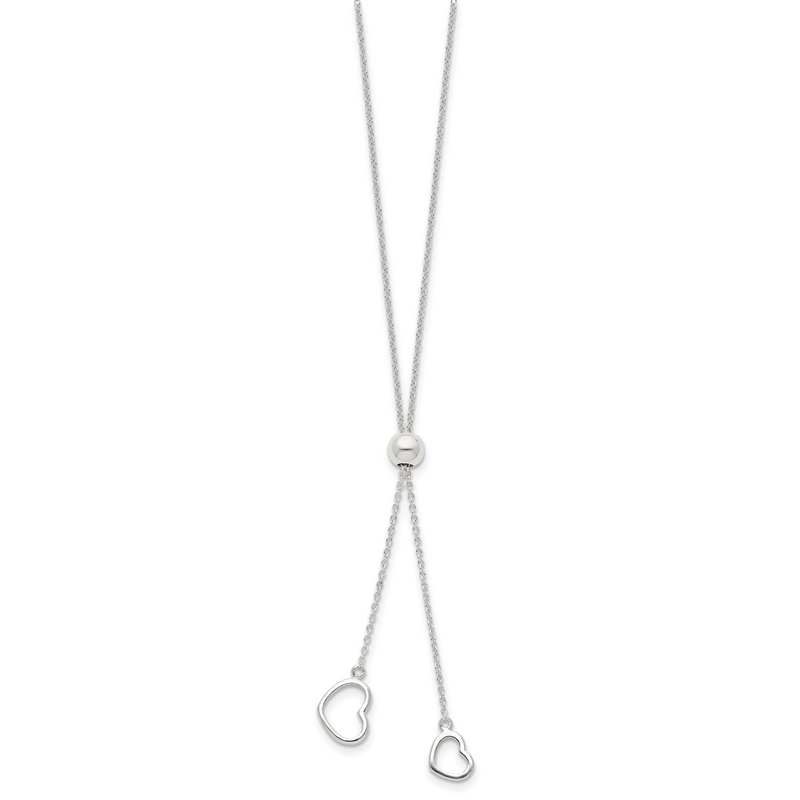 Sterling Silver Polished 2-Heart Adjusts Up To 19.5 Inch Necklace