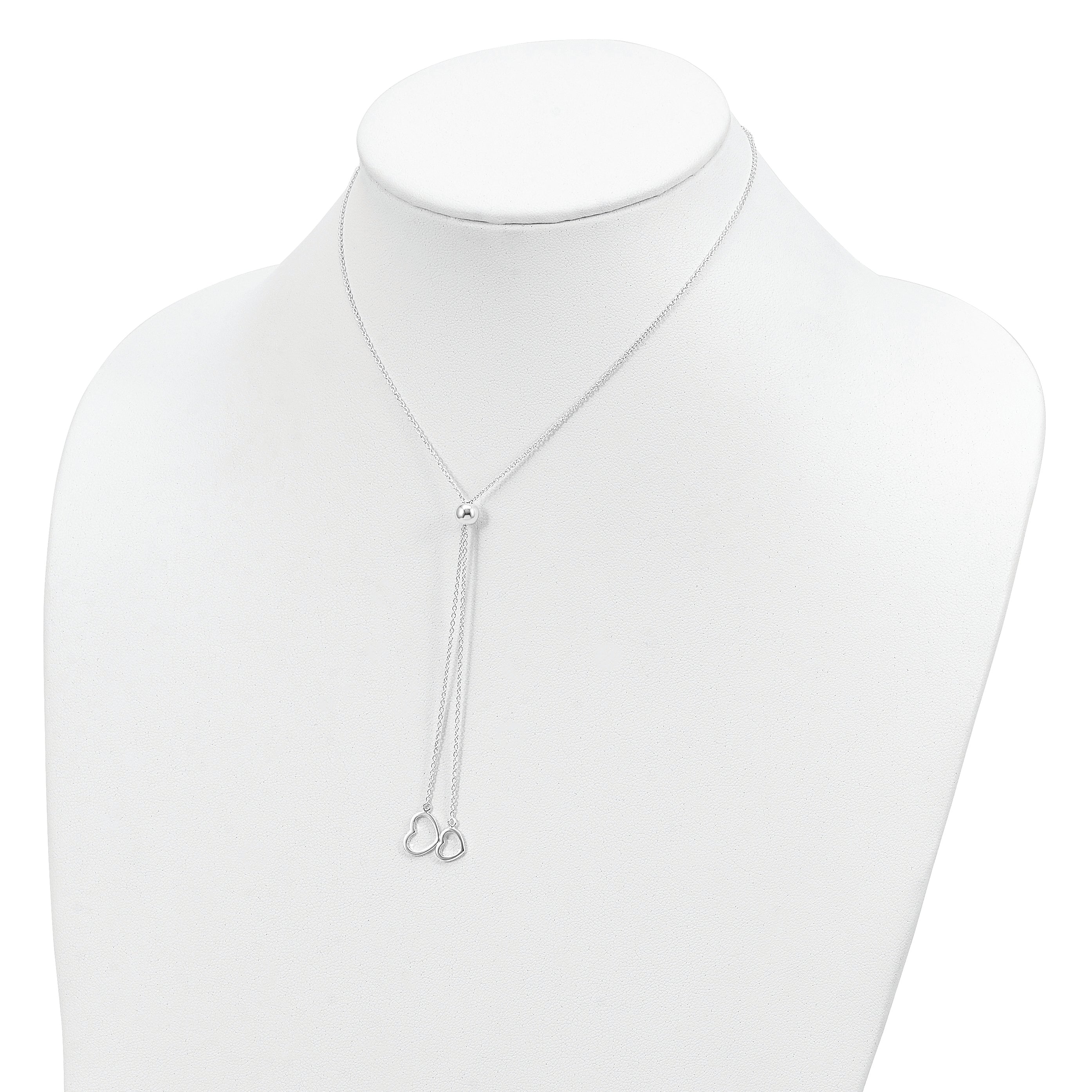 Sterling Silver Polished 2-Heart Adjusts Up To 19.5 Inch Necklace