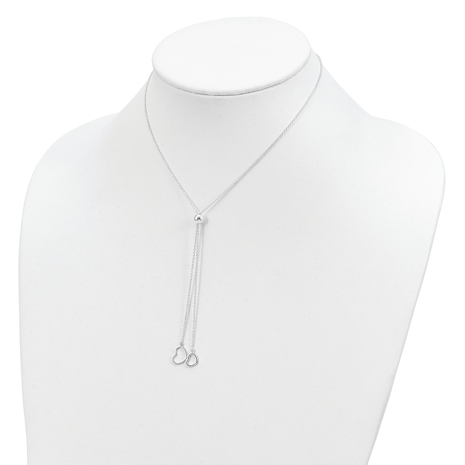 Sterling Silver Polished 2-Heart Adjusts Up To 19.5 Inch Necklace