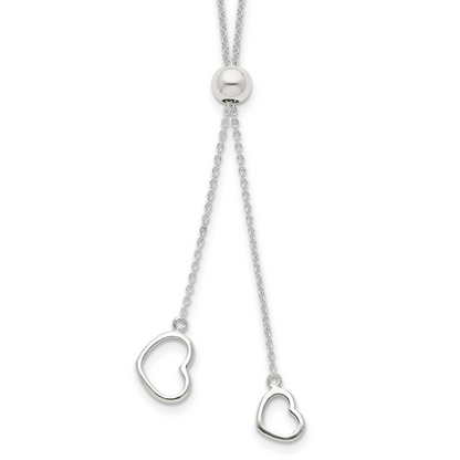Sterling Silver Polished 2-Heart Adjusts Up To 19.5 Inch Necklace