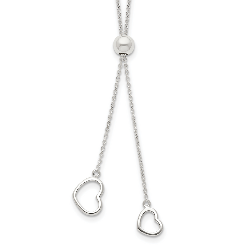 Sterling Silver Polished 2-Heart Adjusts Up To 19.5 Inch Necklace