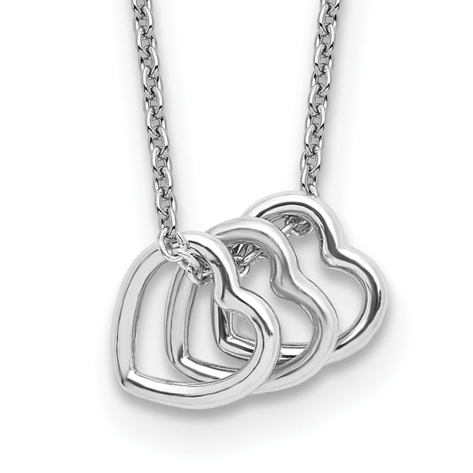 Sterling Silver Rhodium-Plated 18In Hearts Necklace