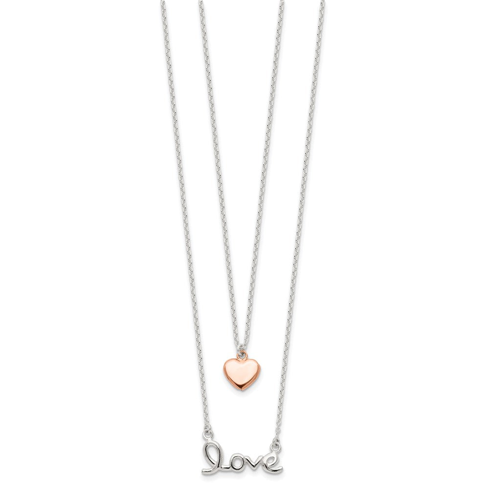 Sterling Silver Rose-Tone Love And Heart 18In Necklace
