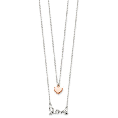 Sterling Silver Rose-Tone Love And Heart 18In Necklace