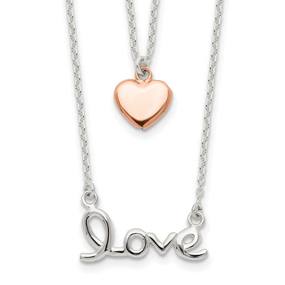 Sterling Silver Rose-Tone Love And Heart 18In Necklace