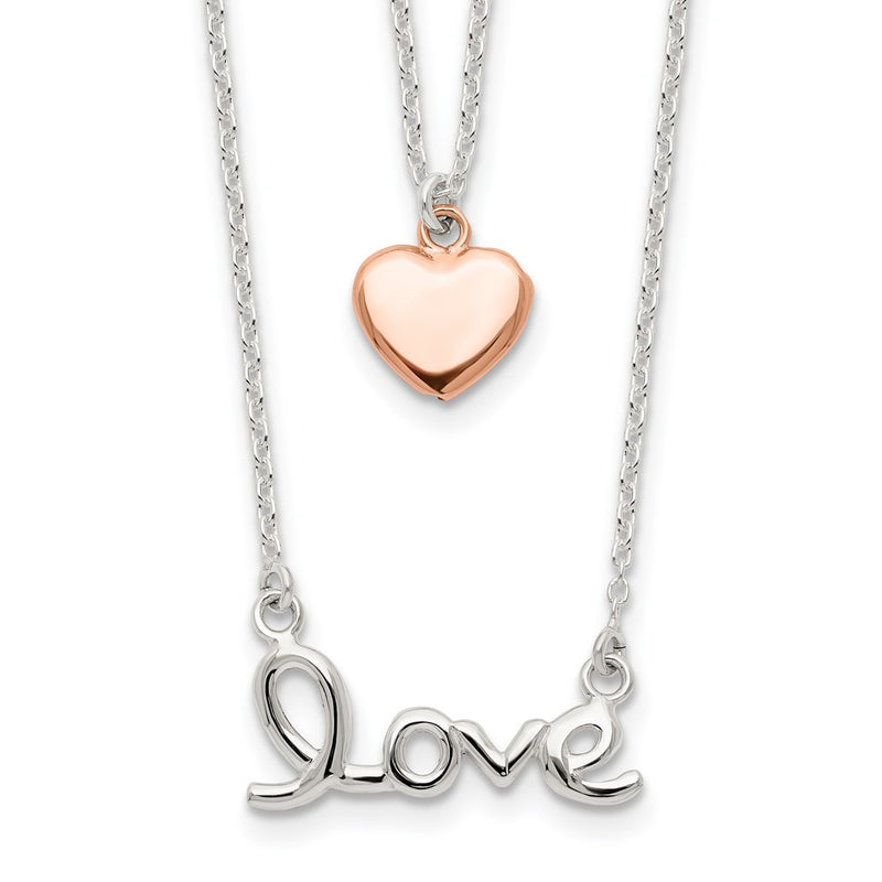 Sterling Silver Rose-Tone Love And Heart 18In Necklace