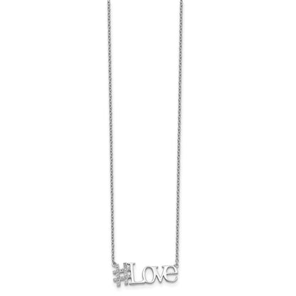Sterling Silver Rhodium-Plated Cz 18In Hashtag Love Necklace