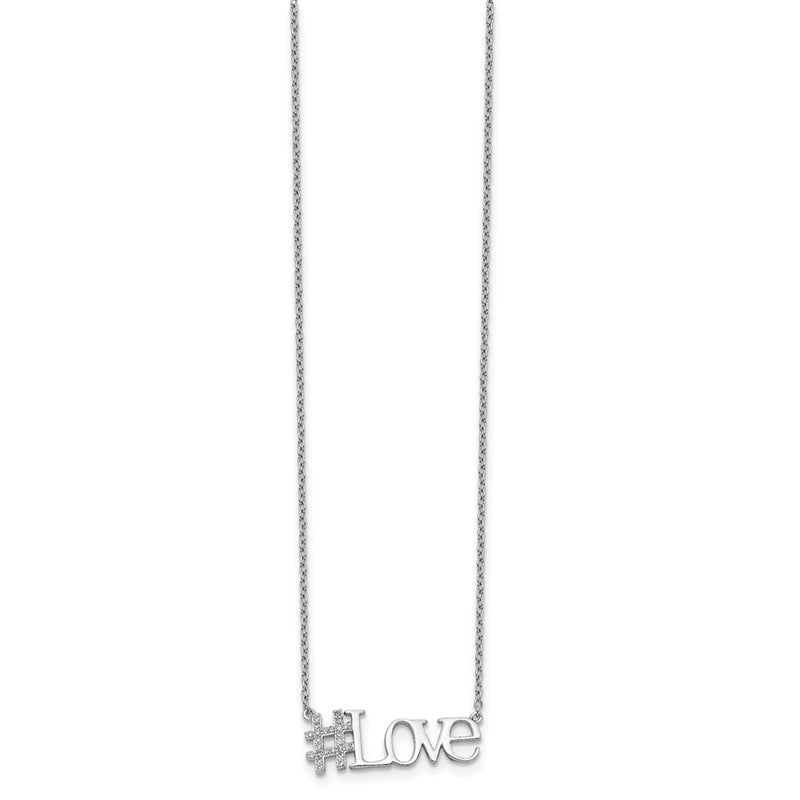 Sterling Silver Rhodium-Plated Cz 18In Hashtag Love Necklace