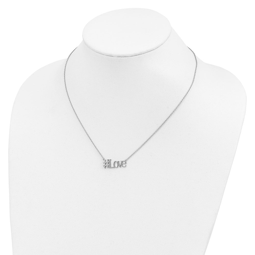Sterling Silver Rhodium-Plated Cz 18In Hashtag Love Necklace